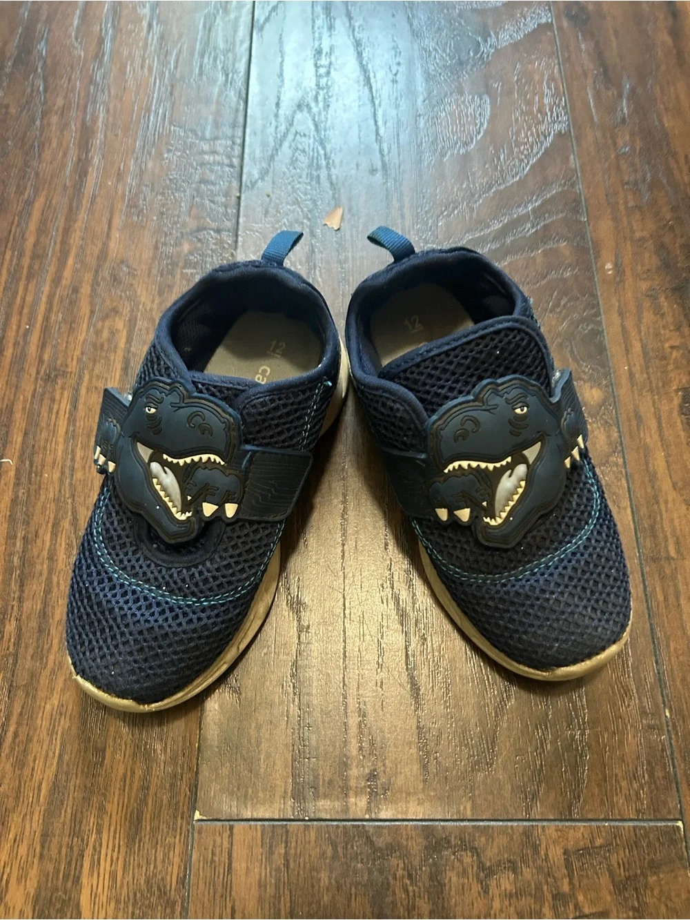 Kids Navy Blue Mesh Dinosaur Slip-On Sneakers